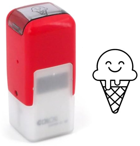 Tampon fidélité cornet de glace | Cachet encreur | 11mm | Carte de fidélité | Ice cream smiley stamp