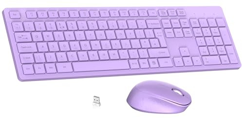 LeadsaiL Wireless Keyboard and Mouse Set, 2.4GHz USB Computer Keyboards and Mouse Combo, Full Size UK QWERTY Layout, Ergonomic Design with 12 Multimedia Shortcuts for HP/Lenovo Laptop and Mac-Purple