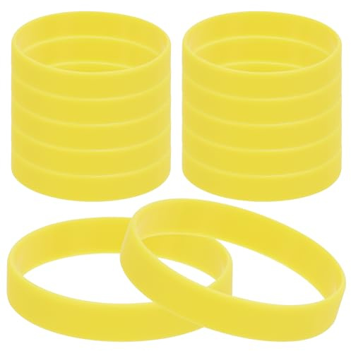 PATIKIL Silicone Rubber Bracelets, 12 Pcs Solid Color Blank Stretch Wristbands Sports Elastic Rubber Bands for Men Women Adults Teen Party Favors, Yellow