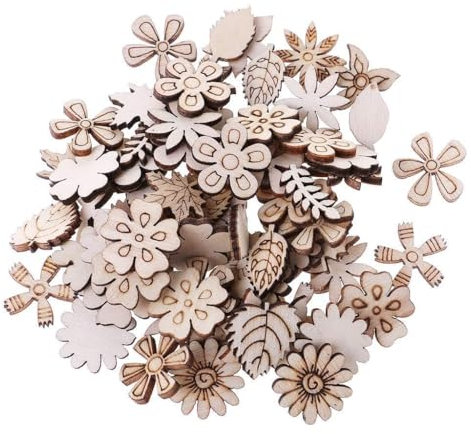 100 unids/set hojas de flores de madera natural rodajas de árbol de Navidad colgantes suministros de fiesta para boda mesa esparcir adornos