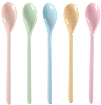 YELYTR 5 cucchiai in plastica, cucchiai in plastica, cucchiai di plastica, cucchiai in melamina, manico lungo anti-goccia, cucchiaio da zuppa riutilizzabile, per cucina, bevande, gelato, yogurt
