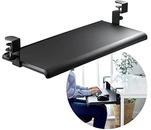 WASAJ Push-Pull Keyboard Tray Sliding Under Desk, Clamp-On Keyboard Drawer Platforms for Home Office, Easy to Install Desk Extender, Adjustable Keyboard Shelf, Ergonomic