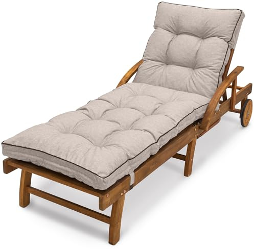 Spatium Cojín para Tumbona de Jardín, 100% Desenfundable, Impermeable, Resistente a Los Rayos UV, Acolchado Impermeable Patentado, 11 Colores (200x60cm, Beige)