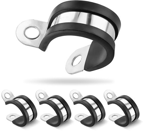 Poppstar 5x Fascette fermatubo a P in acciaio inox, campo di serraggio 25 mm, larghezza banda 20 mm, con profilo in gomma
