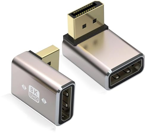 Lunpoem 2-pack DisplayPort-adapter, 8K UHD HDR-adapter med legeringshölje, 90 graders vinklad kontakt till hona, 8K@60Hz/4K@144 Hz, DisplayPort 1.4, UHD-förlängare