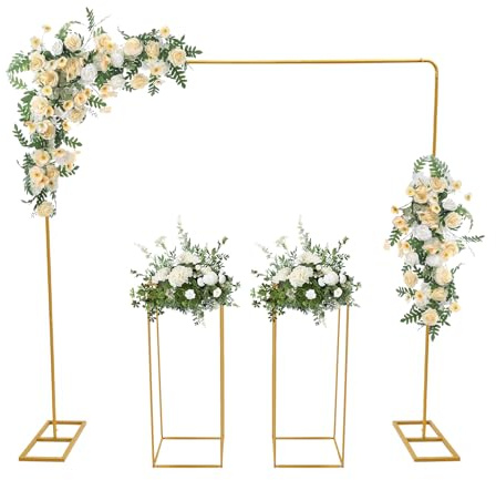 Soporte para bodas dorado, 2 x 2 m, soporte para globos con soporte para flores, de acero, rectangular, moderno, para bodas, cumpleaños, celebraciones