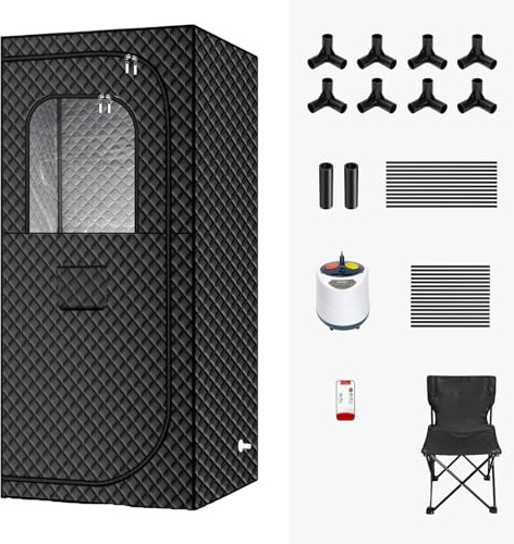 Sauna da Casa, Tenda Sauna Con 1200w Generatore Vapore, Sauna a Vapore Corpo Intero, Riscaldamento Rapido, 2l Capacità, Sedia Inclusa, Timer Regolabile(90cm(35.4in))