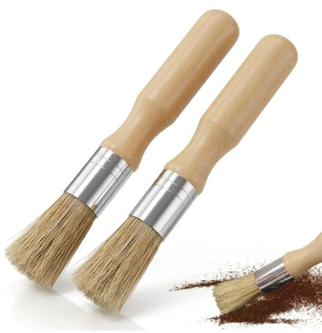 JOVYTH Ensemble de 2 Pinceaux Ronds Plats, Bois Naturel Professionnel, Pinceaux Superbe Cire, Pinceaux à Peinture avec Manche en Bois et Poils Naturels, pour Travaux de Peinture avec Peintures