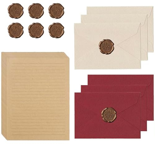 32PCS Vintage Writing Paper and Envelopes, Letter Writing Set | 20 A5 Writing Paper & 6 Vintage Envelopes & 6 Wax Seal Stickers for Love Letters Weddings Birthdays Invitation Greeting Cards