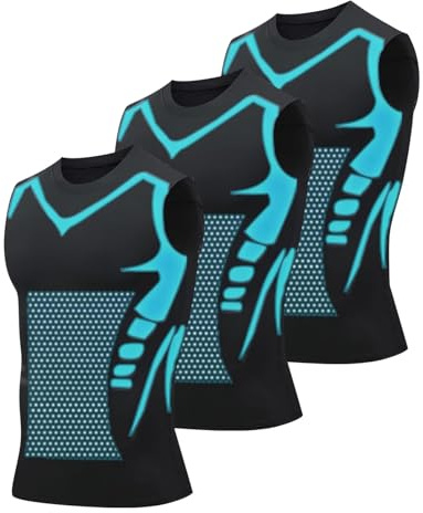 Lot de 3 Debardeur Compression Homme Gilet De sans Manche Maillot De Corps Tshirt Débardeur Gainant Ventre Plat Amincissant Shape Vêtements Musculation De Sport pour Hommes Gilette Running Tee Shirts