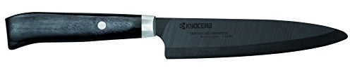 Kyocera Coltello Japan Ceramica, Coltello Universale, Lama 13 cm, Lama Nera in Ceramica Zirconia, molato a Mano, Estremamente affilato, Manico in Legno, JPN-130NBK