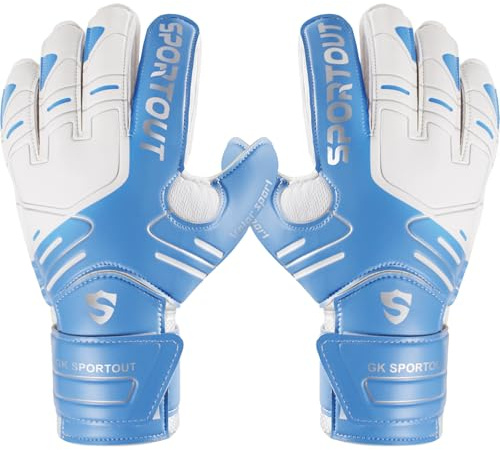 Sportout Youth&Adult Goalie Goalkeeper Gloves,Strong Grip for The Toughest Saves, with Finger Spines to Give Splendid Protection to Prevent Injuries 3 Colors (Blue, 10)