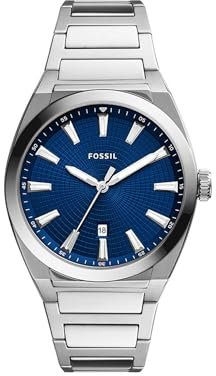 Fossil Herrenuhr Everett 3Zeiger, Quarzwerk, 42 mm silbernes Edelstahlgehäuse mit Edelstahlarmband, FS5822