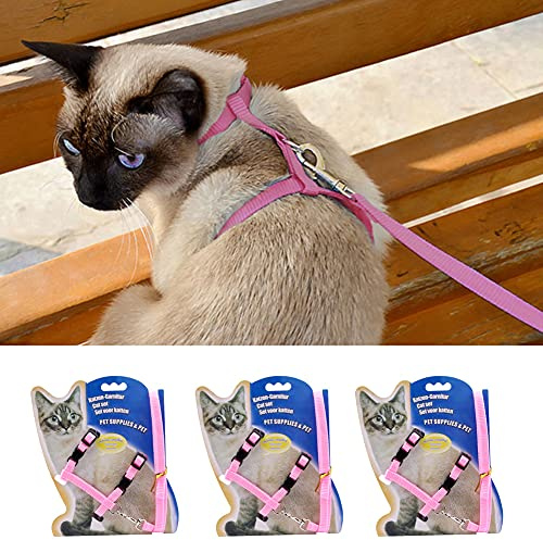 Set med 3 st kattsele och koppel, flyktsäker kattkoppel justerbar mjuk katt promenadsele nylonrem bälte väst sele för katt kattunge valp kanin. 1,25 m lång