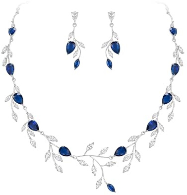 Ever Faith Teardrop Wedding Bridal Jewellery Sets for Brides Sparkly Blue CZ Pear-Shaped September Birthstone Necklace Earrings Set