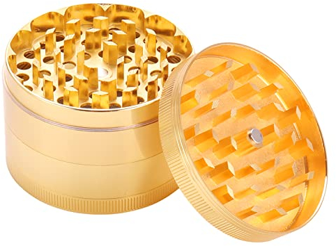 Kinstecks ​​2.4 Molinillo de Hierbas Molinillo de Especias triturador de Especias de Aluminio de 4 Piezas con un raspador de Polen Gourmet Que Desea Excelencia culinaria-Oro