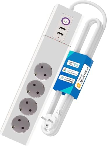 UseeLink Alexa WLAN intelligent grenuttag 16A, WLAN intelligent uttag med 4 AC-utgångar och 2 USB-portar, kompatibel med Alexa, Google Assistant, fjärrkontroll och överspänningsskydd