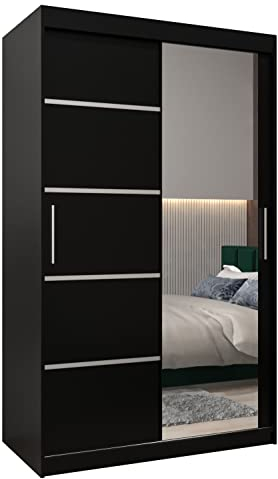 MEBLE KRYSPOL Kleiderschrank mit Spiegel Verona 2 - Garderobenschrank - Schrank Schlafzimmer - Mehrzweckschrank Zwei Schiebetüren - Regalen - Flur Möbel - Kleiderstange Schrank - Allzweckschrank