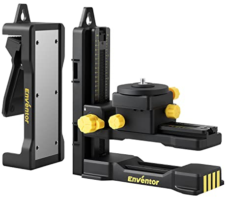 Enventor Adaptateur Niveau Laser, Laser Level Adapter à 360° avec Filetage Mâle 1/4-20, Rotation Précise à Micro-réglage, Base Pivotante Magnétique Multifonctionnelle avec Clip Réglable(PV11)