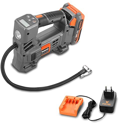 Compressore d’aria a batteria FUXTEC 20V FX-E1CI20- compressore portatile 10,3 bar (150 PSI) - con adattatore per valvola per pneumatici, materassi e palloni SET con batteria e caricabatterie