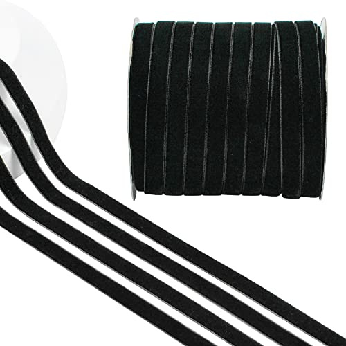 CRAFFANCY Cinta de Terciopelo de Navidad Negro, 1cm x 45m Cinta Terciopelo Navidad Lazo de Terciopelo para Envases de Regalos Manualidades Árbol Guirnaldas Adornos de Mesa Decoración