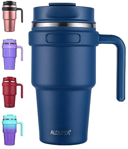 ALOUFEA 20 oz Insulated Travel Coffee Mug Tumbler with Handle and Straw