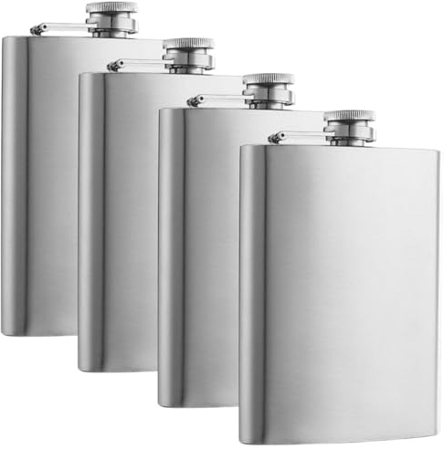 LDHHYH 4PCS 7oz Hip Flask, Stainless Steel Hip Flasks for Men Women, Portable Pocket Flagon Whisky Hip Flask, Leak-Proof Alcohol Flask for Climbing Camping Barbecue Party, Silver