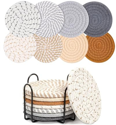 VMINOG Filz Untersetzer rund für Gläser 8er Set geflochtene Untersetzer,Untersetzer Getränke Waschbare Filzuntersetzer für Getränke, Bar, Tassen, Glas Tischuntersetzer(Bringen Sie Unterstützung mit)