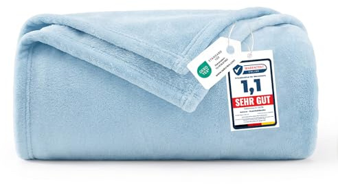 WAVVE Fleece Blanket Light Blue Throw 150x200cm - Fluffy Soft Warm Versatile Blanket for Sofa/Couch/Bed Double/Twin Size