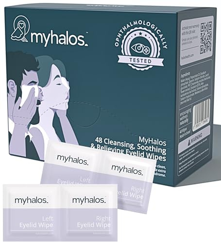 MyHalos® 48 Hydrating Eye Wipes for Dry Eyes & Computer Vision Syndrome - Soothing Tea Tree Eyelid For Blepharitis - Dry Wipes For Blepharitis - Gentle Formula