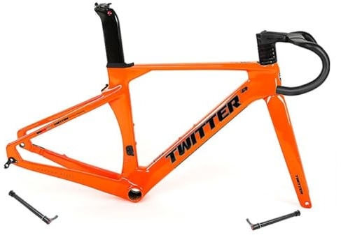 HIMALO 700C Carbon Rennrad Rahmensatz 46/48/50/52/54/56cm Rennrad Rahmen Scheibenbremse 100mm/142mm Steckachse Rahmen 90x420mm Lenker Interne Verlegung (Color : Orange, Size : 46CM)
