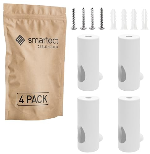 smartect Soporte de Techo y Pared de Aluminio para fijar Cables [4 Piezas, Blanco] Fijación con tornillos y tacos, Decentrador de Techo para que arme su propio proyecto de bricolaje