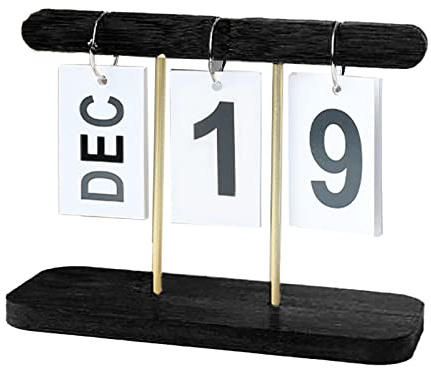 Calendario da Tavolo in Legno, 20x14cm Calendario a Fogli Mobili Perpetuo, Conversione Manuale, Calendario Decorativo Riutilizzabile(Nero)