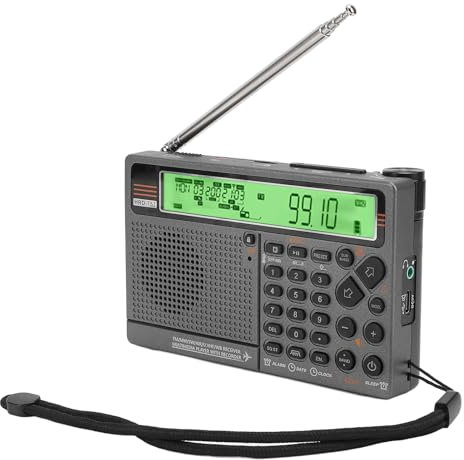 Radio Portable à Ondes Courtes, HRD-757 SW FM MW AIR V.UHF WB Radio Multibande Alimentée par Batterie, Radio Portable Rechargeable 2500 MAh avec Bluetooth, Alarme SOS et Lampe de
