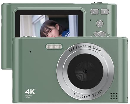 Andoer 4K 48MP, kompakt 2,4-tums kamera med 16X zoom, för barn nybörjare och vuxna, inbyggd blixt och batteri