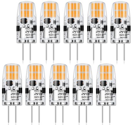 AGOTD LED G4 Lampen, 2W G4 Leuchtmittel Ersetzt für 20W Halogenlampen, 2700K warmweiss 296LM 12V AC/DC Birnen, Nicht Dimmbar Stiftsockellampe Glühbirnen, 10er Pack