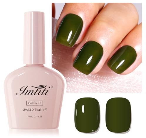Imtiti Jelly Green Gel Nail Polish, 1Pcs Dark Olive Green Gel Polish Soak Off UV LED Gel Polish, Long Lasting, Nail Art Manicure Salon DIY at Home for Autumn and Winter (0.34 Fl Oz)
