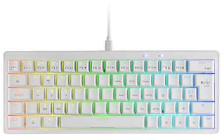 Mars Gaming MKMINIPRO, Ultrakompakt Mekaniskt Tangentbord 60%, Hot-Swap Mekaniska Switchar, RGB Chroma-Belysning, Gaming-Tangentbord Antighosting, Multiplattform, Blå Switchar, Italienska, Vit