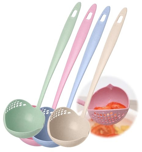 Generic Paquete de 4 cucharones coladores de plástico 2 en 1, cuchara para sopa con filtro y utensilios de cocina