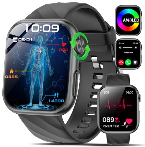 2025 Neu Smartwatch EKG+HRV/BMI/Harnsäure/ΒΙυtｚυcker/Herren Damen, 1.97'' AMOLED Gesundheitsuhr mit Telefonfunktion, 24H Herzfrequenz/SPO2/Blutdruck Schlafmonitor/SOS-Notruf Fitnessuhr für Android/iOS