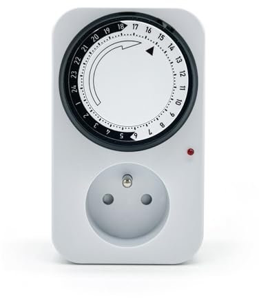 SiRyder Programmateur Prise Electrique avec Trou de Protection,24h Prise TemporiséE Programmeur Minuterie MéCanique Quotidienne Prise de Temporisation Programmable 220V