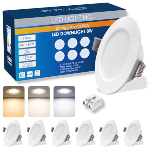 Sigmaled lighting - 6 Faretti Led da Incasso per Cartongesso IP44, SPOT 8W 720lm Luce Calda Naturale Fredda, Faretto Led Interno ed Esterno, Ultra Sottili con Foro Ø95-110mm, 220V-230V