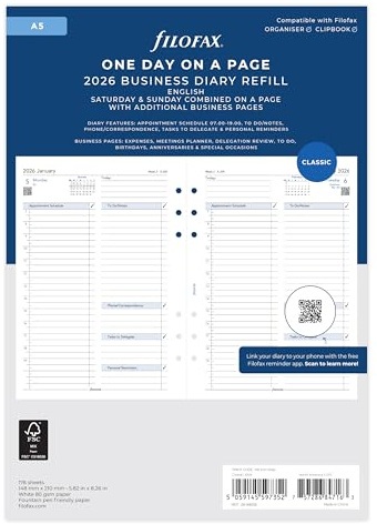 Filofax A5 business day per page English appointments 2026 diary 26-68519