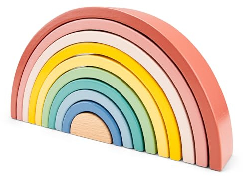 Woet® Arcoíris Apilable de Juguete de Madera para Niños Pequeños – Torre de Apilado con 10 Arcos – Juguete Montessori de Aprendizaje Temprano – A Partir de 1 Año – Regalo Infantil