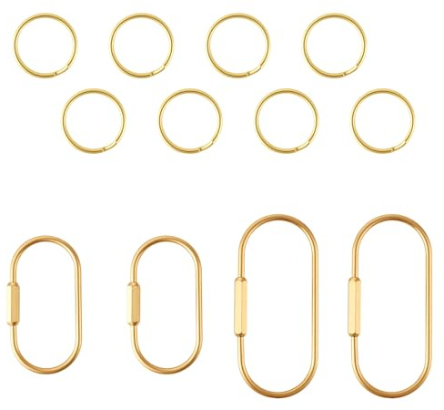 Tinoaly 4st Mässing Skruvlås Nyckelringar, Guld Nyckelring Clip Tool med Nyckelring Platta Ringar Guld Karbinhake Charm Halsband Kit för Bilnyckel Ryggsäckar Handgjorda Lädervaror