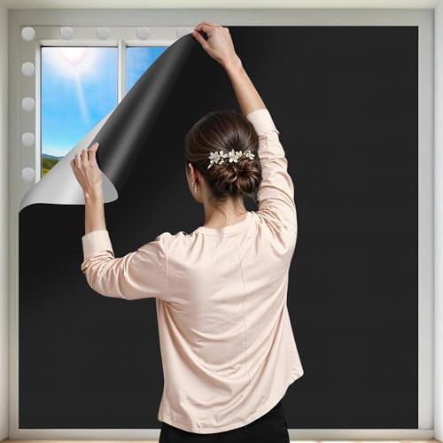 Blackout Curtains for Travel Portable Blackout Blind Stick On 145x300CM | No Drill Blinds for Window Blinds Temporary Black Out Material Cut to Any Size Window Cover Film for Bedroom Dorm
