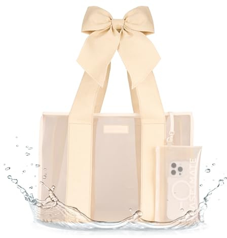 Case-Mate Large Jelly Tote with Phone Pouch for Women - Ecru Raffia Bow