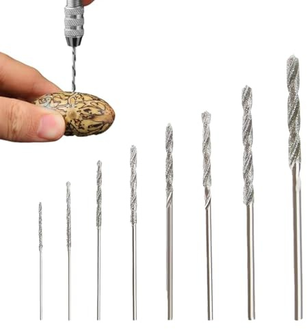 KEMUZ 8 brocas helicoidales diamantadas 0,8/1,0/1,2/1,5/1,8/2,0/2,5/3,0 mm para jade, cristal, perlas, conchas, aptas para taladro de banco, fresa suspendida, punta diamantada