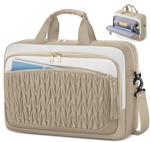 RAINSMORE Bolso Portatil Mujer 17,3 Pulgadas Maletín Portátil Impermeable Bolso Trabajo Portadocumentos Grande Bolso Ordenador para Oficina Universidad Caqui