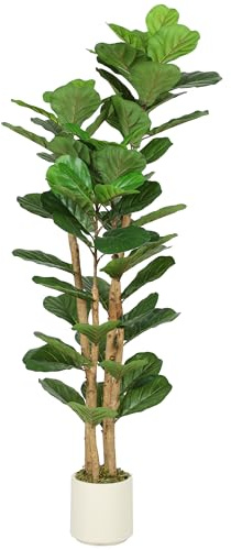 HOMCOM Künstlicher Geigenfeigenbaum 150 cm Kunstpflanze mit 71 Blättern, Massivholzstamm, Topf, künstliche Pflanze Plastik wie echt Deko für Wohnzimmer Schlafzimmer Büro Garten
